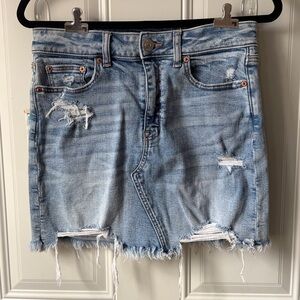 American Eagle Distressed Denim Mini Skirt - High Waisted - Size 8 Long